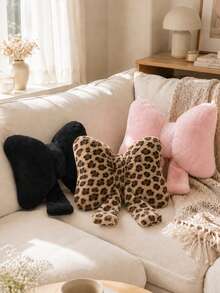 1pc Soft Plush Bow Pillow, Cute Bow Plush Cushion, Home Decor, Filled Bow Lumbar Pillow, Suitable For Bed, Sofa, Living Room Decoration - Leopard Print - View 4