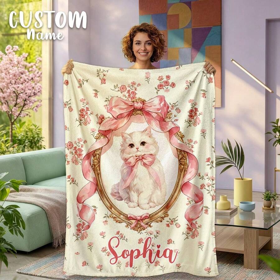 1 pièce Couverture personnalisée avec nom, convient pour le lit, le canapé du salon, le camping en plein air, la plage, l'animal de compagnie, couverture de lit personnalisée pour la famille/l'animal de compagnie/le couple, cadeau de Noël personnalisé, cadeau familial, cadeau d'anniversaire, cadeau pour les amis, cadeau pour elle, cadeau pour fils/fille - Style 11 - Voir 1