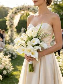 White Calla Lily Bouquet Party Decoration Artificial Flowers Bridal Bouquet Wedding Bride Wedding Bouquet, Wedding Hand Bouquet, Bridal Shower Wedding Ceremony Anniversary - Multicolor - View 1