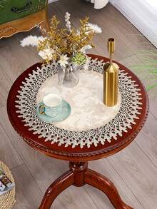HXARTMIS 1PC Vintage Floral Lace Round Placemat, Embroidered Hollow Lace Trim Decorative Table Mat, Home Tabletop Decor - Light Coffee - View 7