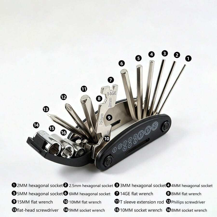 1pc-16-In-1 Wrench Set - Bicycle Repair Tool 16-In-1 Multi-Function Folding Portable Wrench Set Mountain Bike Road Bike Repair Tool. Manual Tool, Tools & Home Improvement. Convenient And Practical, Sturdy And Durable, Beautiful And Practical. - Multicolor - View 1