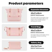 YONSLY Suitcase Set With Combination Lock 4 360° Wheels Mesh Pocket Soft Rubber Handle Nylon Toiletry Bag Travel Bag And 16+20 Inch Travel Suitcase - 玫瑰金 - 查看 3