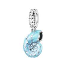 1 pezzo Ciondolo a tema Oceano Blu & Spazio, Perla in smalto placcata argento a forma di animale e stella, Adatto per braccialetti fai-da-te, collane e accessori per la creazione di gioielli - Blu - Visualizzare 7