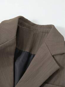 Chaqueta blazer casual de unicolor para hombre, estilo maduro, doble botonadura asimétrica, versátil para ir al trabajo, primavera y otoño - Café integral - Ver 4