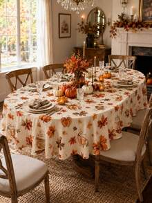 1pc Pumpkin Spice Coffee Round Tablecloth, Cream Polyester Dining Table Cover With Latte Cup, Cinnamon Stick, Pumpkin And Maple Leaf Print, Decorative Table Linen For Kitchen, Dining Room, Fall Gathering, Thanksgiving And Home Decor - Multicolor - View 8