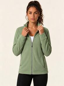 AHTELB Women's Solid Color Fleece Jacket, Women's Autumn/Winter Fleece Jacket, Women's Raglan Sleeve Fleece Jacket, Suitable For Girlfriend's Autumn Outfit - Green - View 6