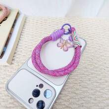 1pc Colorful Braided Phone Wrist Strap Lanyard, Cute Gradient Butterfly Pendant Short Wrist Strap, Includes Matching Adhesive Patch, Anti-Drop Universal Phone Hanging Chain, Suitable For Girls - Multicolor - View 6