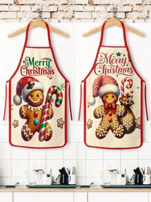 4Pcs Gingerbread Man Christmas Kitchen Aprons Set, Merry Christmas Candy Cane Printed Adjustable Cooking Chef Aprons, Holiday Decor Aprons For Women Men, Home Baking Grilling Xmas Party Gift - Multicolor - View 7