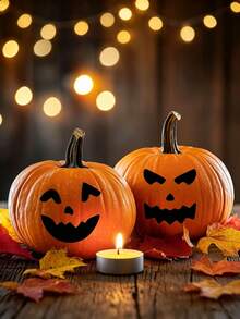 4pcs Halloween Pumpkin Decorative Stickers, Mixed Jack-O'-Lantern Ghost Funny Expression Stickers, DIY Pumpkin Face Sticker Set, Halloween Party DIY Handmade Decoration Supplies - View 4