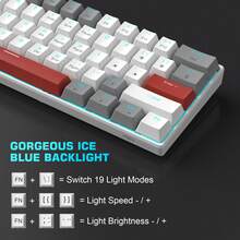 Magegee 1pc Star61 60% Mechanical Gaming Keyboard, Grey & White Mixed Color Keycaps, Red Switch, Detachable Type-C Cable Mini Keyboard, Blue Backlight, Compatible With Windows / PC / Laptop [Grey&White: Red Switch] - Grayish-white (Red Switch) - View 7