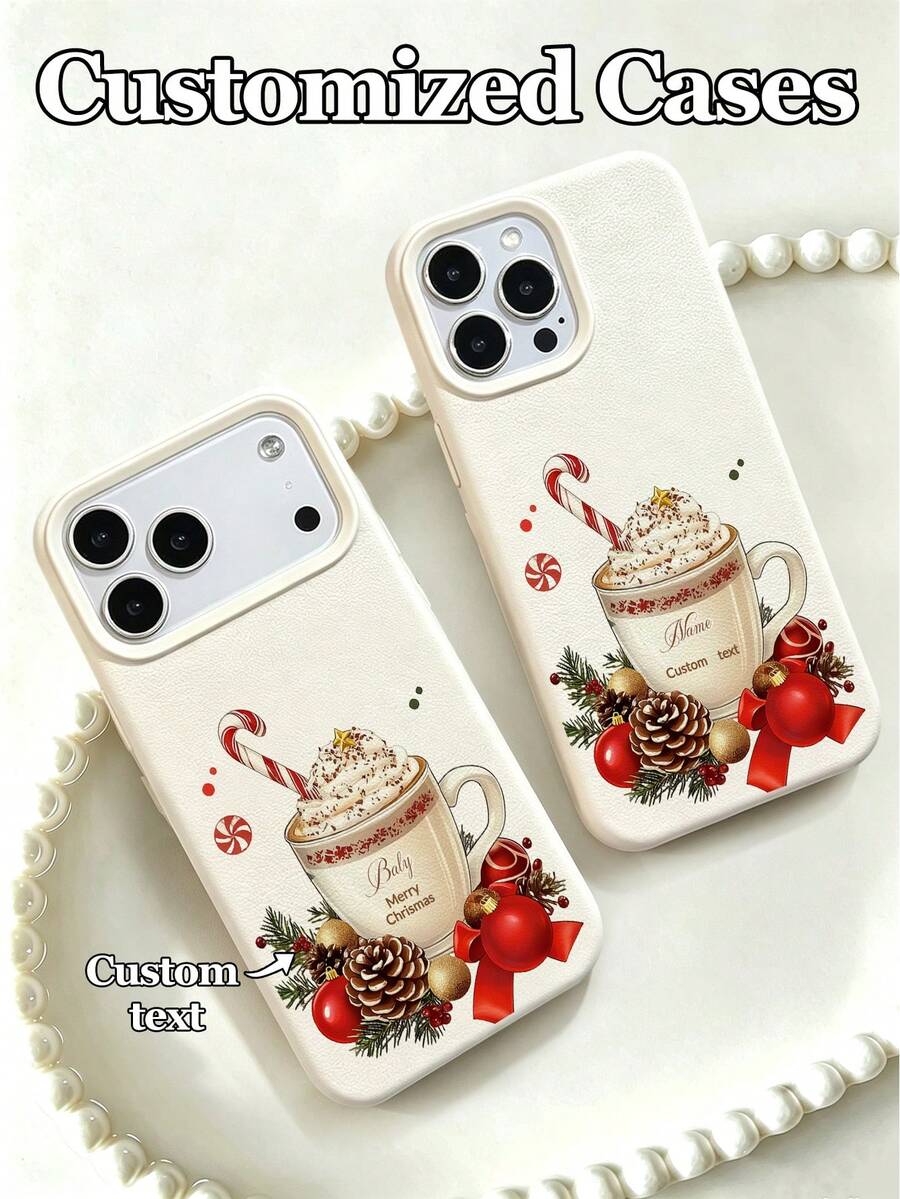 1pc Customized Christmas Vibe Text With Golden Snowflake Pattern Insulated Mug Design Phone Case,International Version, Not The Domestic Version - White - View 1