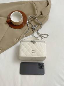 BEIKAMU 1pc Niche Design Rhombus Pattern Handheld Box Bag, New Season Lipstick Coin Purse, Elegant Chic Chain Shoulder Crossbody Bag - White - View 6