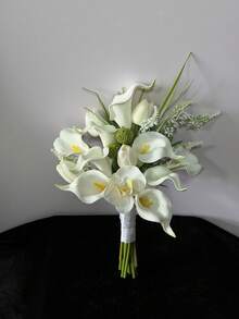 White Calla Lily Bouquet Party Decoration Artificial Flowers Bridal Bouquet Wedding Bride Wedding Bouquet, Wedding Hand Bouquet, Bridal Shower Wedding Ceremony Anniversary - Multicolor - View 4