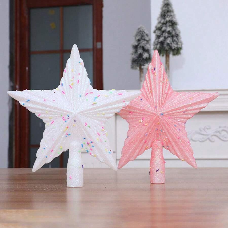 1Pc Pastel Glitter Christmas Tree Topper Star, Colorful Sprinkles Decor Xmas Tree Top Ornament For Holiday Party Home Decoration - Macaron - View 1
