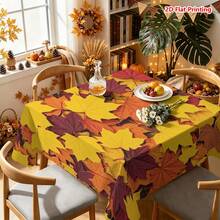 1/2pcs Autumn Tablecloth, Autumn Maple Leaf Pattern Polyester Fiber Tablecloth Suitable For Dining Table, Coffee Table, Kitchen, Picnic, Camping, Country Farmhouse Decor, Multi-Scene Tabletop Protection And Holiday Atmosphere Creation, Yellow Orange Red Purple Gradient Fallen Leaf Texture Natural Warm Style - Multicolor - View 7