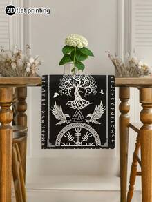 1pc, Theme Table Runner, Viking Style Printed Microwave Dust Cover, Protective Cover, Rectangular Tablecloth, Washable, Suitable For Home Dinner, Coffee Table, Kitchen And Dining Room Decor, Dining Table Decoration Party, Home Decor, Outdoor Patio Table Runner Decoration, Entryway Decor, Fireplace Cloth Decoration - Black - View 4