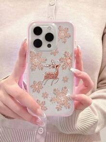 1pc Fashion Creative Personalized Full Screen Snowflake & Deer Pattern Phone Case, Contrast Color 2-In-1 TPU Anti-Drop Soft Shell Protective Cover Compatible With Apple 11/12/13/14/14 Plus/15/15 Plus/16/16 Plus/17/17 Pro And Other Models - Multicolor - View 4
