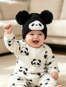 Cute Panda Knitted Hat, Double Pom-Pom Design, Suitable For Toddlers, Soft And Warm, Suitable For Daily Wear, Outdoor Walks And Home Sleep - Multicolor - View 2