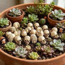 20pcs=1set Mini Skulls Halloween Mini Skeleton Skull Decorations, Creepy Resin Miniature Figurines, Small Skull Ornaments For Flower Pots Bonsai Garden Patio, Haunted House Party Bar Outdoor Decor - Multiple Styles - View 6