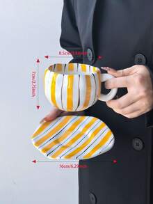 1pc Classic Multicolor Vertical Striped Cup, Cute Handmade Ceramic Coffee Cup, Colorful Striped Coffee Cup For Afternoon Tea - Single Cup - View 3