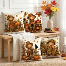 4pcs Autumn Harvest Scarecrow Pattern Pillow Covers Without Inserts, Single-Sided Printed Pillow Covers, Suitable For Living Room, Bedroom, Home Decor, All-Season Pillow Covers - Multicolor - View 7