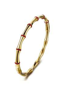RAYQUEEN Stainless Steel 18K Gold Plated Bamboo Texture Bracelet With White Rhinestone Design, Luxury Women's Stackable Bracelet, Suitable For Daily Wear - Gold - View 10