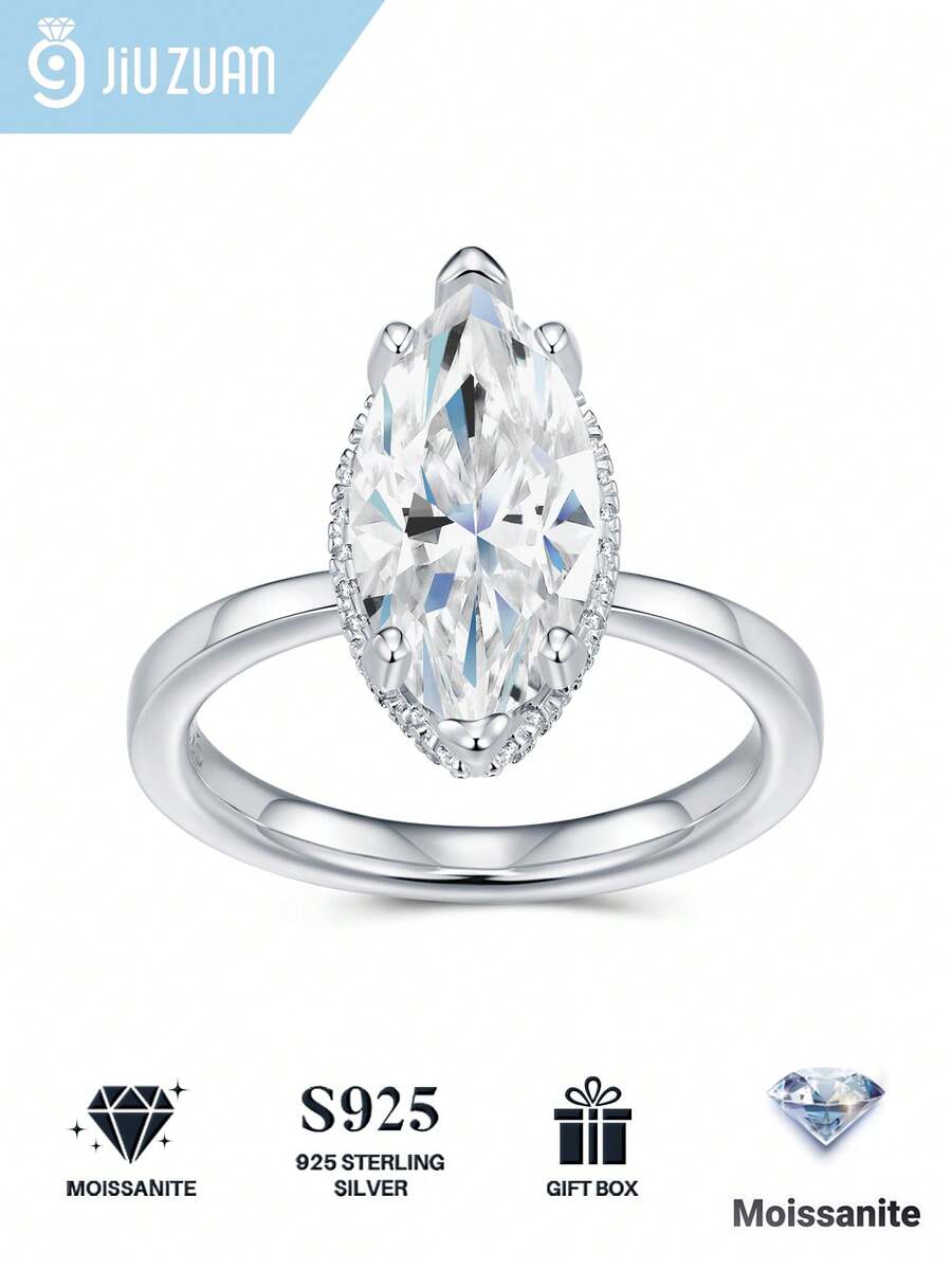 Marquise Cut Moissanite Ring, 925 Sterling Silver Luxury Women's Ring, Ideal Gift For Proposal, Anniversary And Valentine's Day