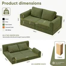 Foldable Convertible Sofa Bed, Multifunctional Armchair Bed With Memory Foam And Back Support – Portable Futon Sofa For Living Room, Bedroom, Or Small Spaces, Green - Olive Green - View 7