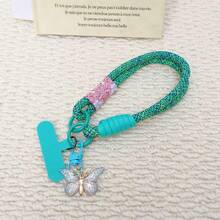 1pc Colorful Braided Phone Wrist Strap Lanyard, Cute Gradient Butterfly Pendant Short Wrist Strap, Includes Matching Adhesive Patch, Anti-Drop Universal Phone Hanging Chain, Suitable For Girls - Multicolor - View 12