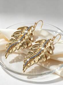 1 Pair Elegant Sweet Rhinestone Leaf Earrings For Women, Holiday Birthday Date Party Vacation Shopping Daily Commute Accessory - Leaves - View 10