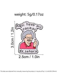 Pin Kerah Enamel Nenek Kartun, Bros Figur Lucu Vintage, Pin Dekoratif Teks Spanyol, Aksesori Pakaian Fashion - MultiWarna - View 3