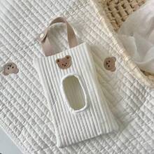 1pc Embroidered Cartoon Animal Tissue Bag, Portable Car Tissue Storage Bag, Reusable Wet Wipe Storage Bag, Random Animal Print Pattern - View 2