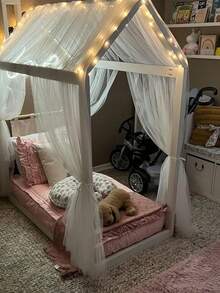 1pc Bed Canopy With Beaded Chain Set, Semi-Transparent Fabric Bed Cover, Princess Bed Curtain, Blackout Window Curtain, Window Drape, Double Bed Canopy Curtain, Adult Bed Canopy Or Bed Cover, Home Decor (Bead Strands Need DIY) - Canopy Style - View 8