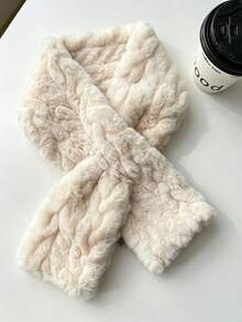 1pc Twisted Faux Rabbit Fur Scarf, Soft Fluffy Plush Cross Neck Warmer, Casual Warm Scarf, Suitable For Autumn/Winter Outdoor - Multicolor - View 11