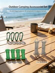1 Set Outdoor Camping Tent Accessories Kit, Includes Windproof Ropes, D-Shaped Buckles And Spring Windproof Rope Clips - Multicolor - View 1