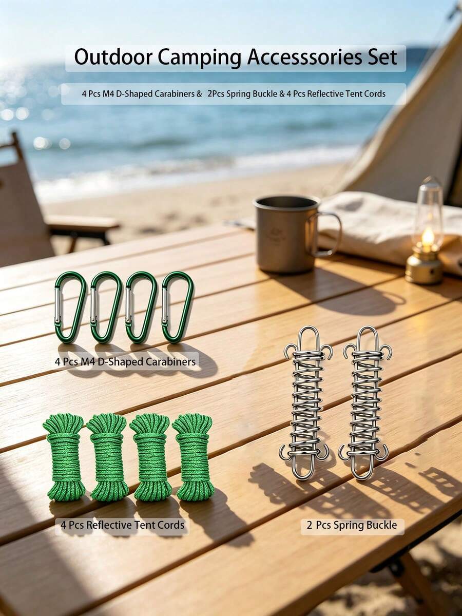 1 Set Outdoor Camping Tent Accessories Kit, Includes Windproof Ropes, D-Shaped Buckles And Spring Windproof Rope Clips - Multicolor - View 1