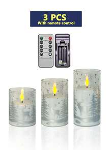 3pcs Set Flickering Reindeer Print Flameless Candles With Timer Remote Control, Battery Operated, Suitable For Christmas, Halloween, Valentine's Day, Mother's Day, Dining Table, Wedding, Party, Gift, Holiday - Warm Light - View 13