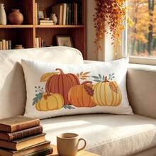 1pc Minimalist Autumn Watercolor Pumpkin Pillowcase, Skin-Friendly Peach Skin Velvet Material, Single-Sided Print 30*50/40*60CM, Suitable For Home Living Room Bedroom Sofa Decoration Cushion Cover, Autumn Harvest Pumpkin Theme Holiday Gift, No Pillow Insert - Multicolor - View 4