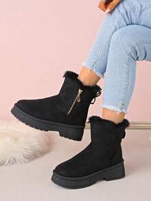 Sepatu Bot Ankle Wanita, Sepatu Bot Musim Dingin Platform Motif Leopard - Hitam - View 6