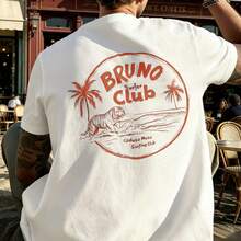 Tiger Surf Club Graphic T-Shirt – 100% Cotton 180 G/M² Crew Neck Breathable Regular Fit Summer Beach Activities - 白色 - 查看 2