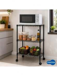 Estante Aço 3 Prateleiras Preta 90 Cm C Rodinha Giratoria MAXIME - Preto - Visão 3
