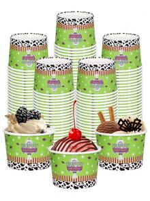 10pcs/20pcs/50pcs 3.39 Inch Top Diameter 2.95 Inch Bottom Diameter 2.4 Inch Height Space Rocket Cow Print Paper Ice Cream Bowls,Green Star Planet Snack Cups,Dessert Containers For Sundae Yogurt Chips,Cartoon Outer Space Birthday Party Table Supplies - Multicolor B - View 1