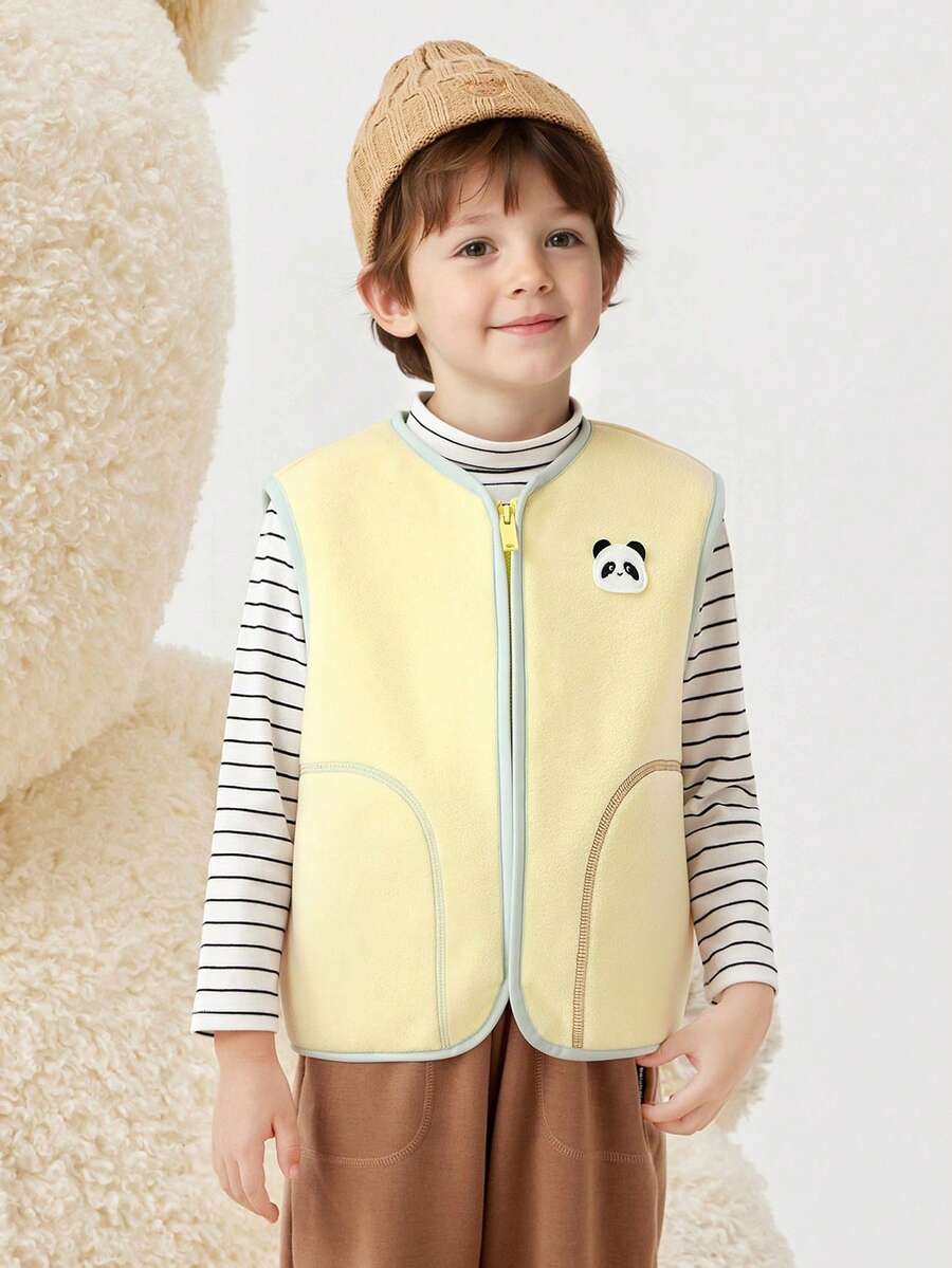 Balabala Kids Cozy Fleece Vest Warm Lightweight Layer For Boys And Girls - Yellow-green Hue - View 1