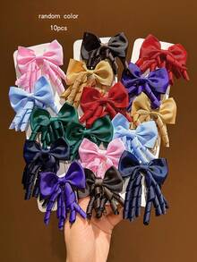 10pcs Random Color Bow Hair Clips Sweet Style Hair Accessories Suitable For Daily Wear - Multicolor - View 4