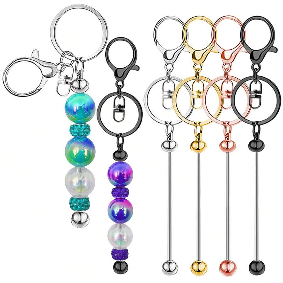 5pcs Blank Beaded Keychains, Suitable For Making Keychains, Bag Charms And DIY Crafts, Unisex, Also An Ideal Choice For Holiday Or Birthday Gifts. - 8-bead Clasp - View 1