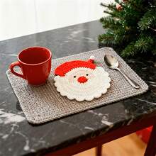 2pcs Handmade Crochet Santa Claus Coasters - Holiday Decoration, Durable Fabric Drink Tray, Holiday Table Setting, Unique Christmas Gift, Christmas Wreath, Seasonal Tableware - View 4