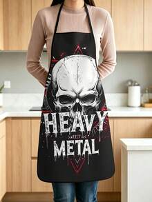 4pcs Drinking Coffee Skeleton Print Apron, Gothic Black Bat Pattern Adjustable Cooking Apron, Funny Halloween Kitchen Decor - Multicolor - View 14