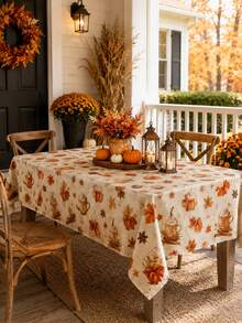 1pc Pumpkin Spice Coffee Round Tablecloth, Cream Polyester Dining Table Cover With Latte Cup, Cinnamon Stick, Pumpkin And Maple Leaf Print, Decorative Table Linen For Kitchen, Dining Room, Fall Gathering, Thanksgiving And Home Decor - Multicolor - View 16