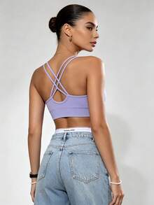 Runway Rest Seamless High Stretch Cross Back Sports Bra For Yoga Running Gym Elegant Yoga Accessory Sleek Sports - Purple - View 4