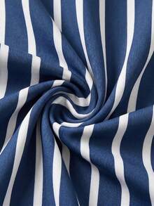 SU ER Men's Summer Striped Loose Drawstring Elastic Waist Casual Pants, Drapey Lazy Wide Leg Long Trousers - Navy Blue - View 7